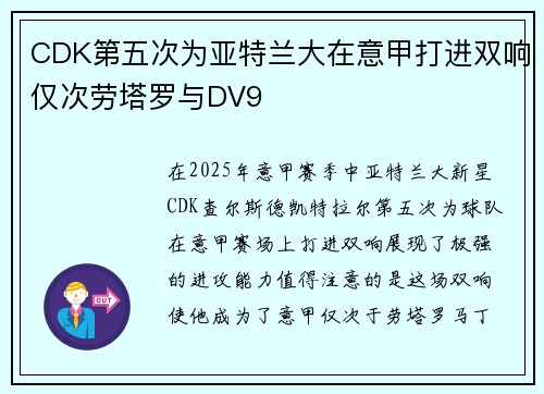CDK第五次为亚特兰大在意甲打进双响仅次劳塔罗与DV9